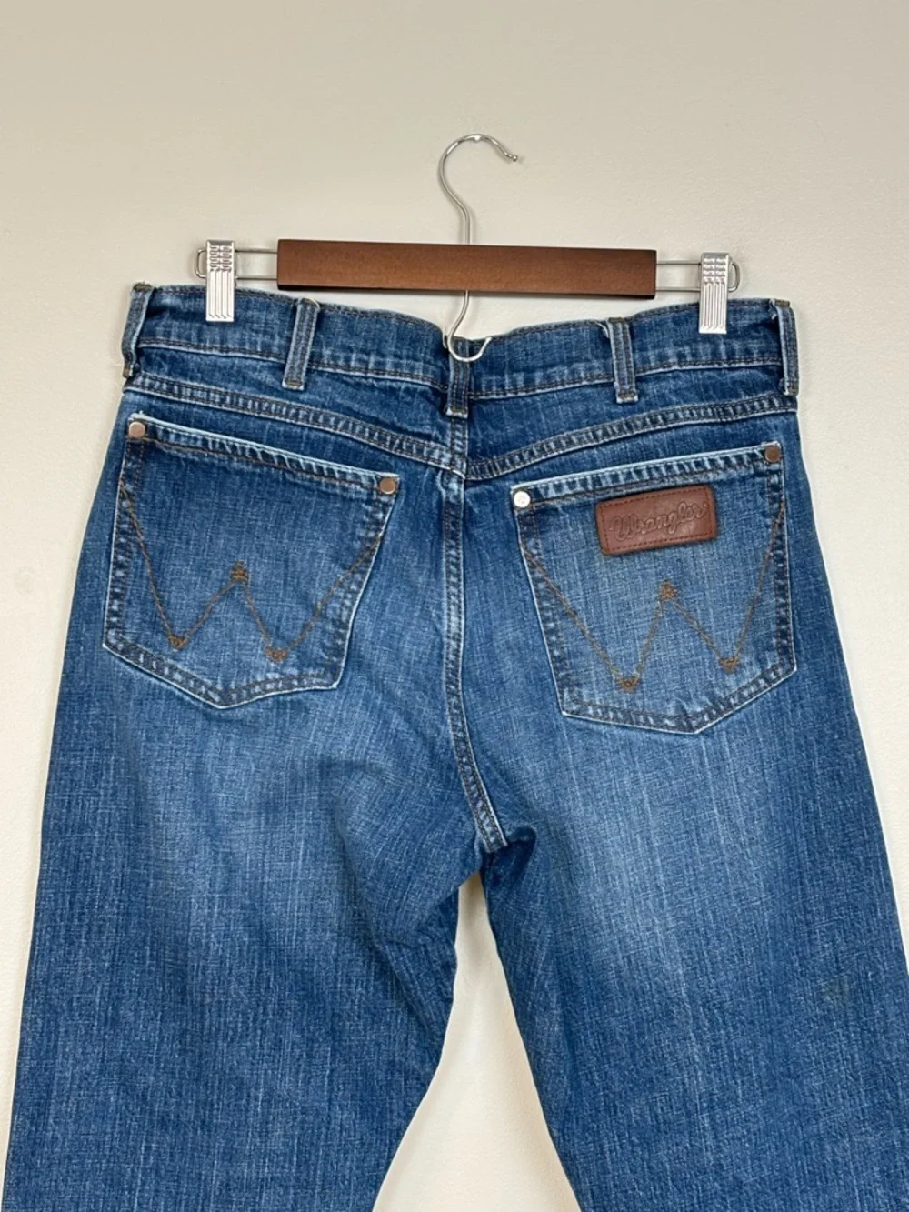 Wrangler Retro Jeans Mens‎ 32X30 (32x28.5) Blue Relaxed Boot Whiskered 5 Pocket